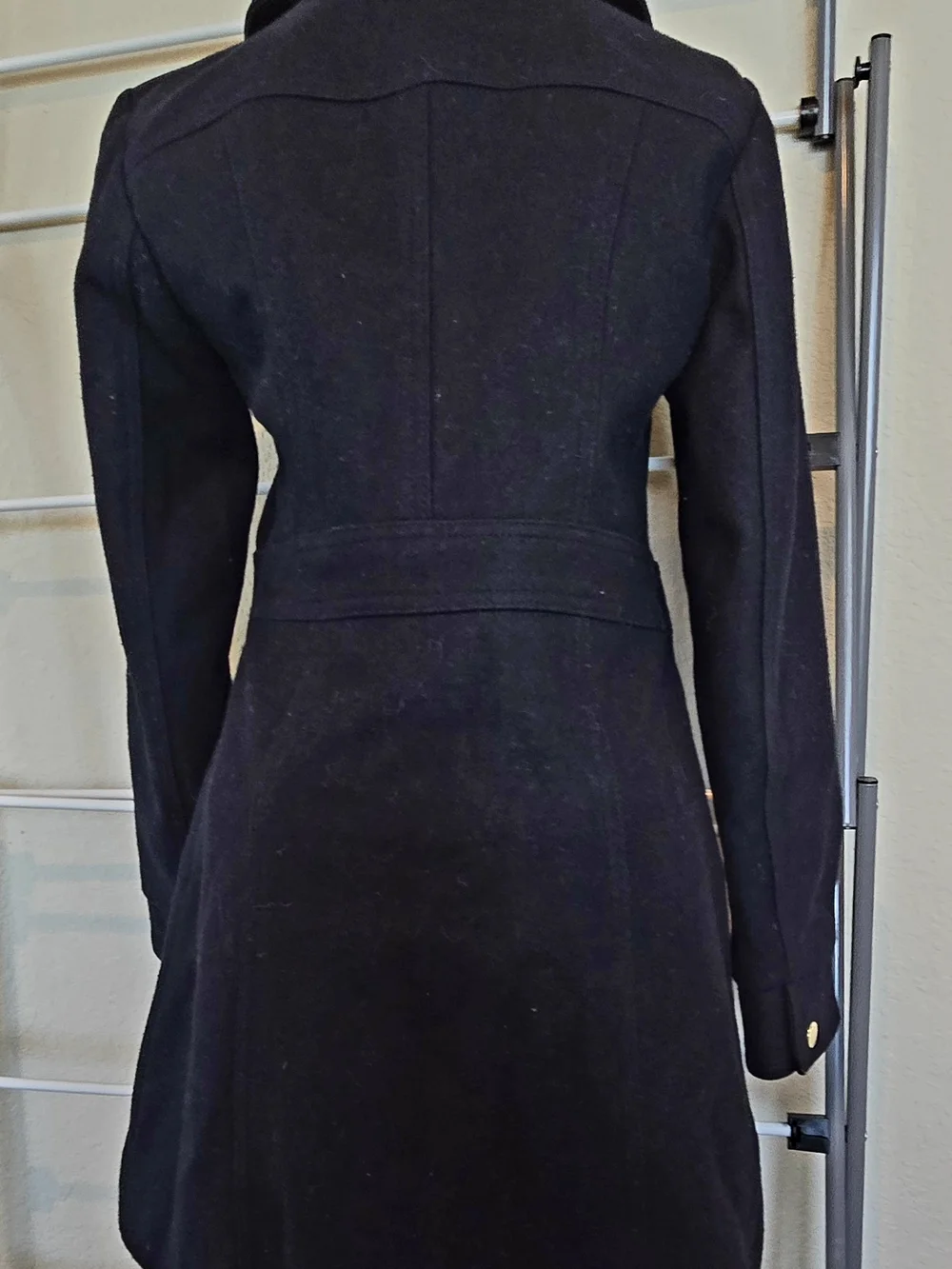 Michael Kors Dark Blue Wool Zip-Front Pea Coat with Gold Hardware Sz XS